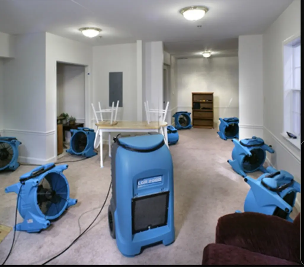 Air movers and dehumidifier setup for Water Damage Restoration in Tillamook
